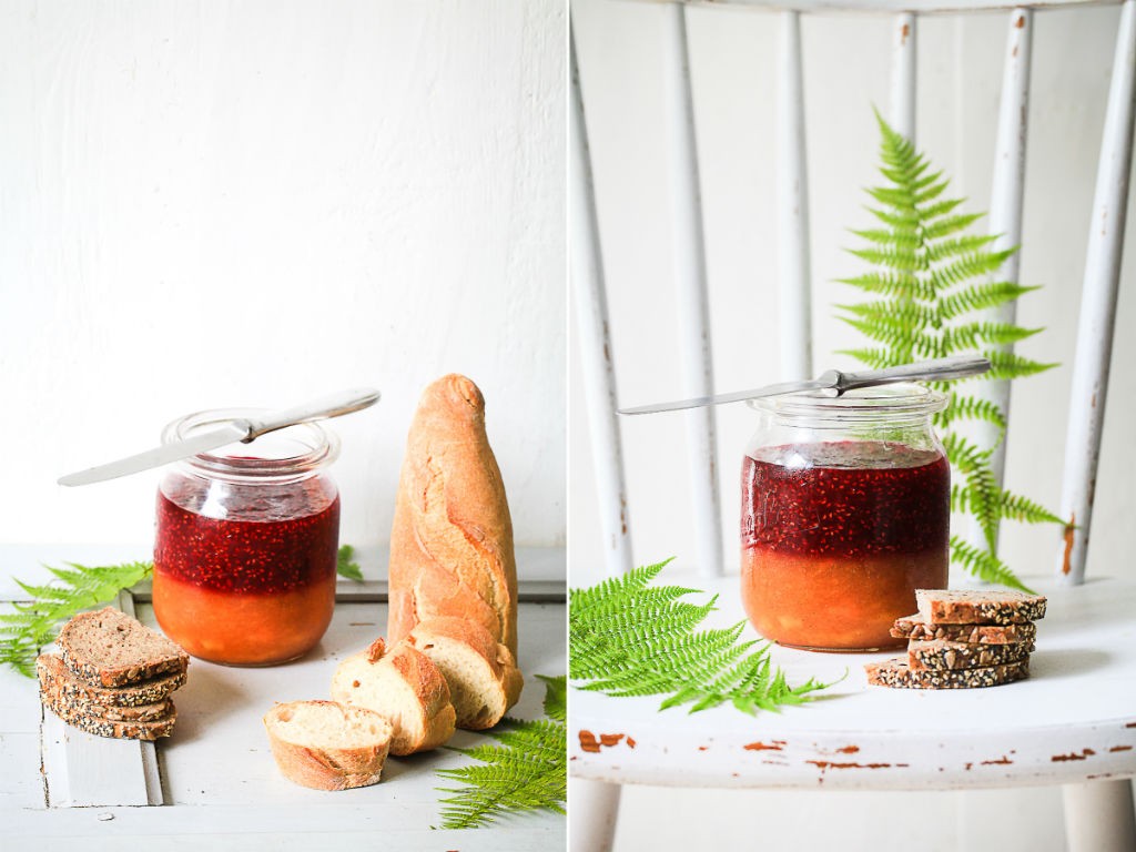 Rezept Pfirsich Melba Marmelade Peach Melba Jam Schichtkonfitüre Sommer im Glas Post aus meiner Kueche zuckerzimtundliebe einfaches Marmeladenrezept