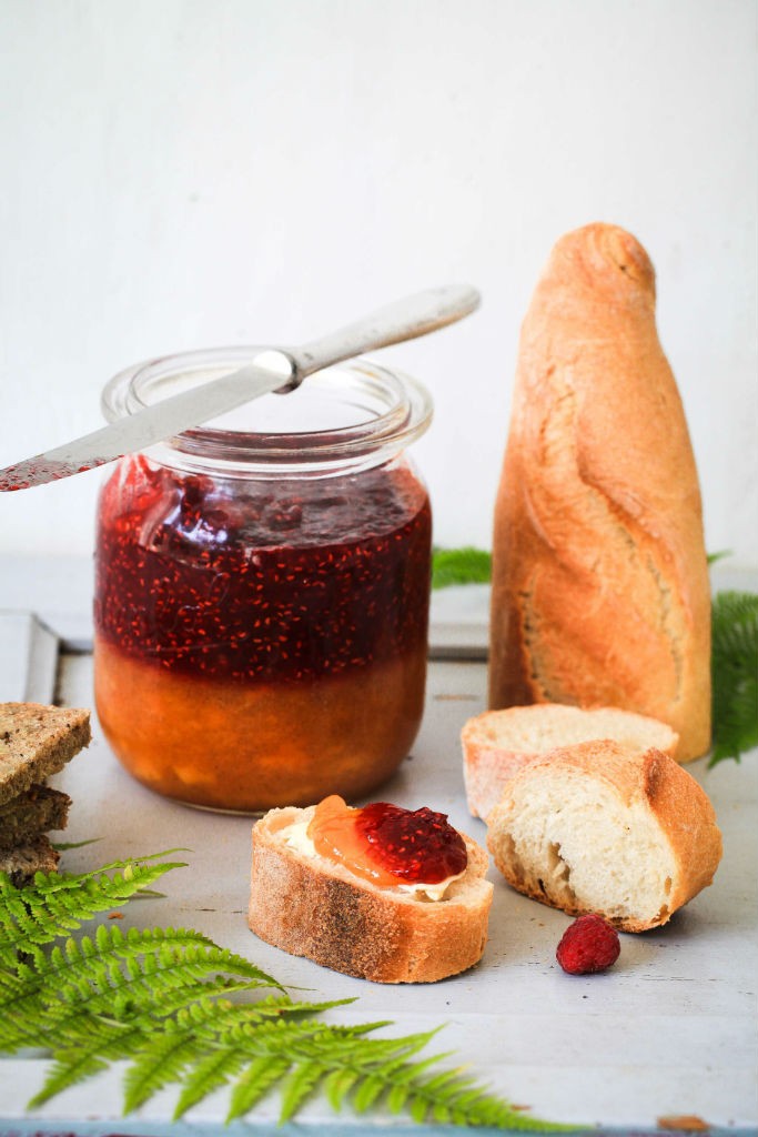 Rezept Pfirsich Melba Marmelade Peach Melba Jam Schichtkonfitüre Sommer im Glas Post aus meiner Kueche zuckerzimtundliebe einfaches Marmeladenrezept