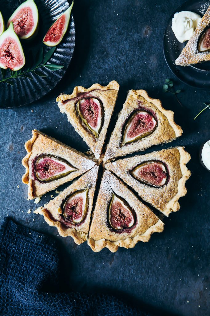 Feigen Frangipane Tarte Mandelfüllung einfaches Tarterezept mit Mürbeteig und Mandeln Nusskuchen fig tart recipe zuckerzimtundliebe foodstyling foodblog backen