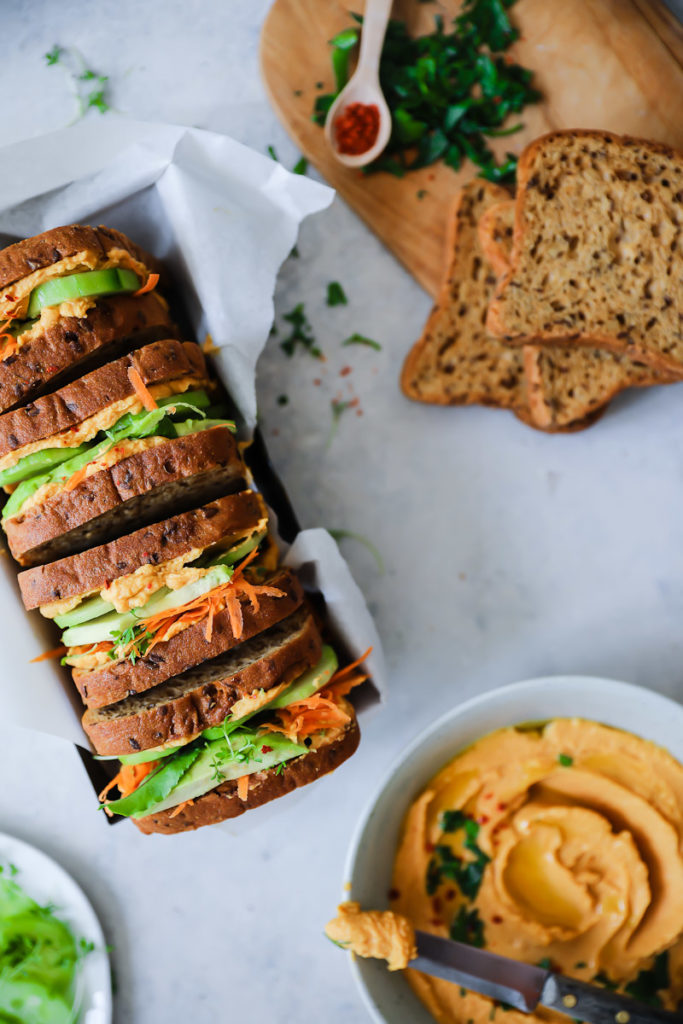 Süsskartoffel Hummus Sandwich Rezept Stulle der Woche wie macht man Hummus selber Süsskartoffel rezept sandwichrezepte edeka saatenbrot zuckerzimtundliebe foodblog sandwichideen foodphotography food styling virginia horstmann