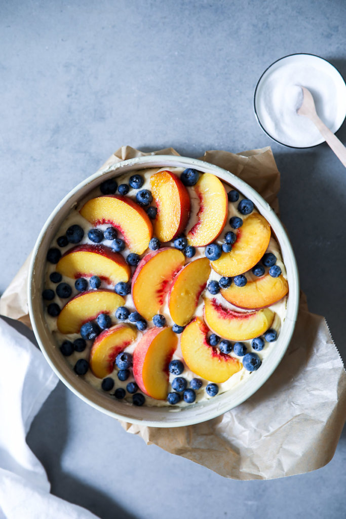 Pfirsich Blaubeer Obstkuchen Rezept Joghurtkuchen Backen Sommerkuchen Obstkuchen Rührteig Springform