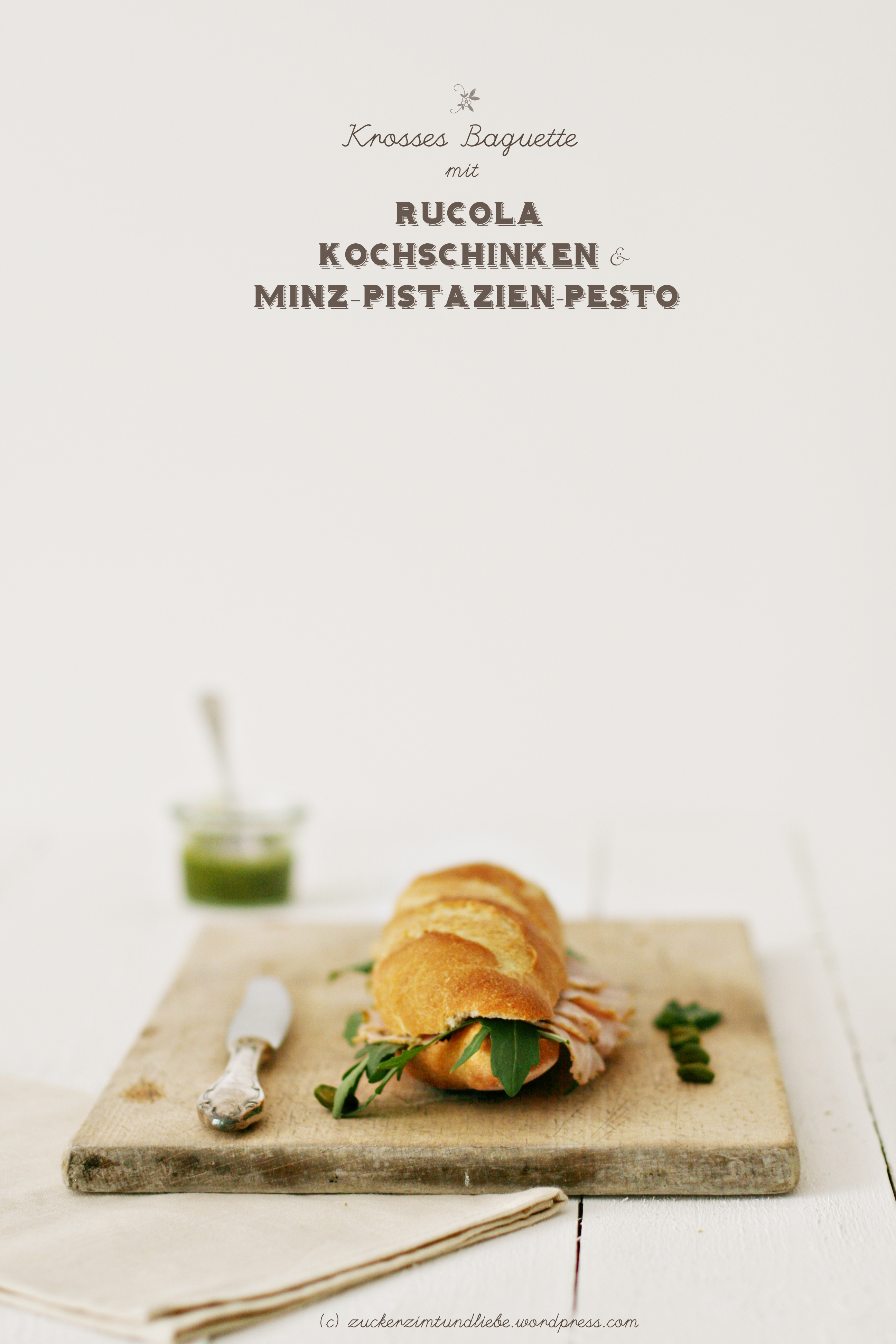 Stulle der Woche, No. 7: Kochschinken mit Minz-Pistazien Pesto und Rucola auf krossem Baguette