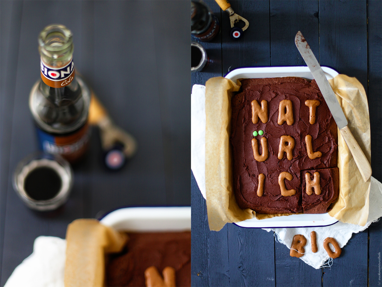 Zuckerzimtundliebe Rezept für Cola Kuchen mit Cola Kakao Frosting Bio natürlich ohne Zusatzstoffe Bionade Cola Foodblog