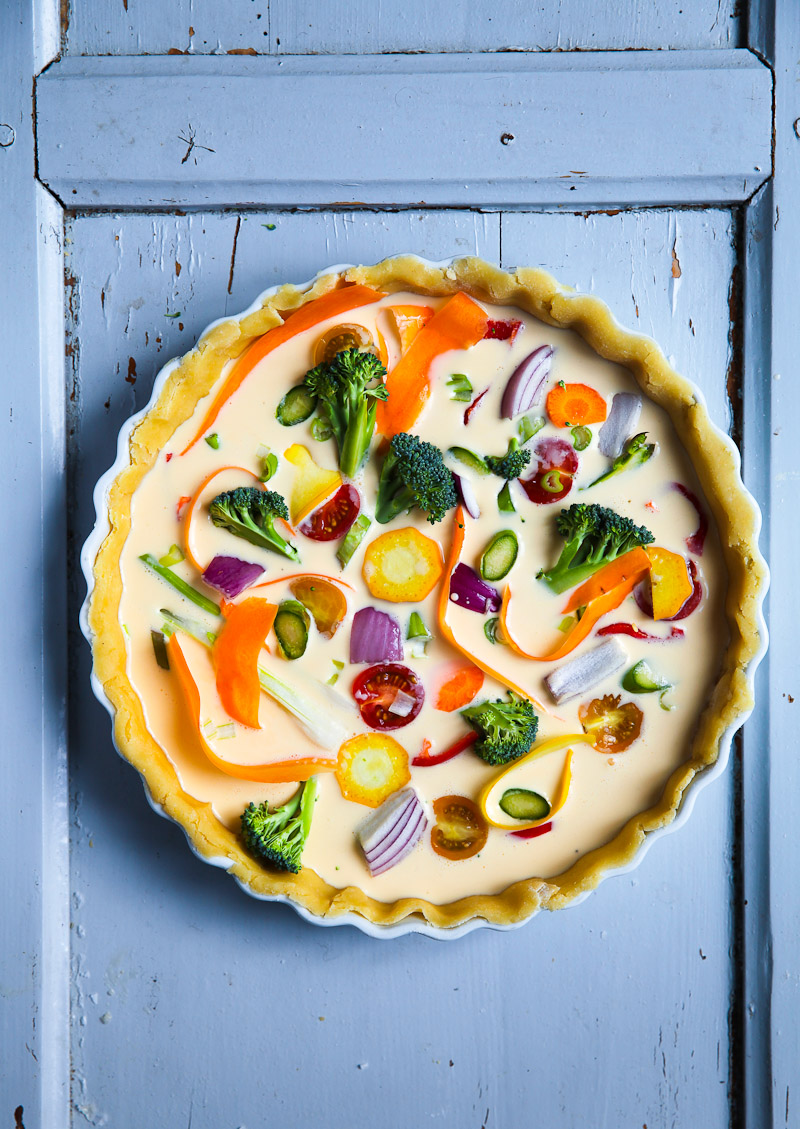 Rezept für bunte sommerliche Gemüse Quiche – ein Mittagessen aus allem, was der Kühlschrank gemüseseitig so hergibt