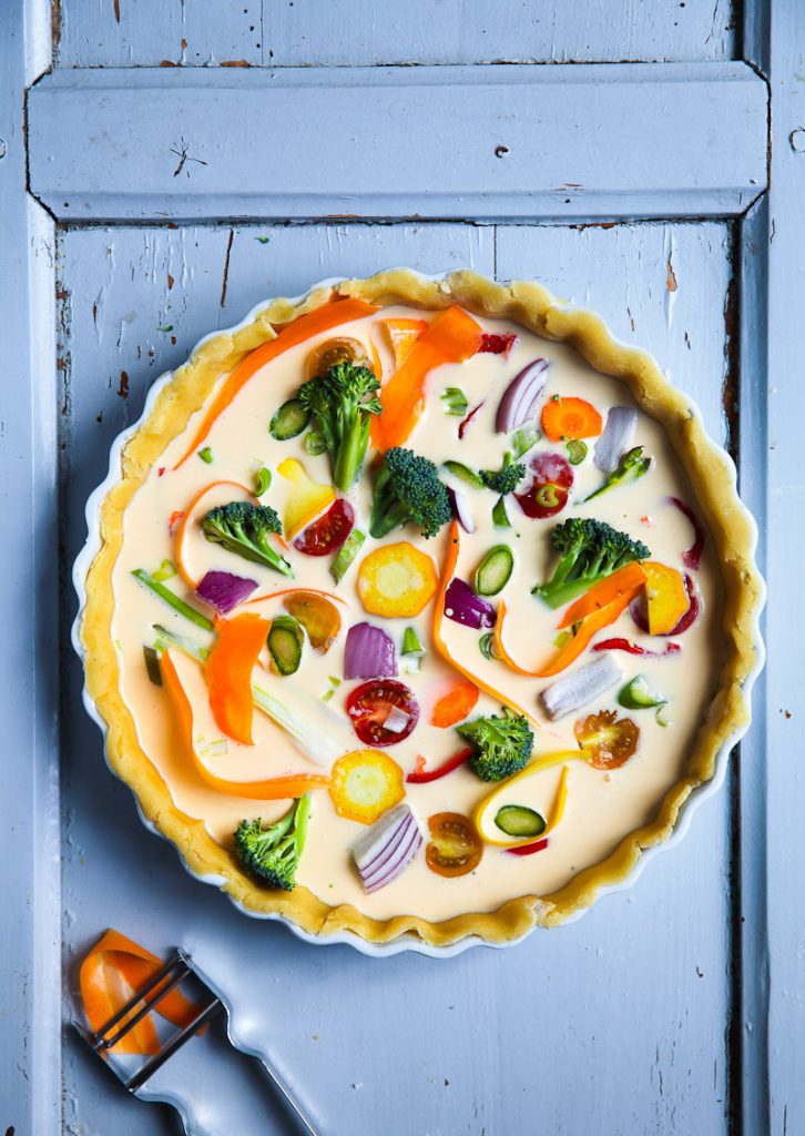 Rezept für Gemüse Quiche einfaches bestes Quiche Rezept herzhafte Tarte Mürbeteig Brokkoli Zucchini Moehre Zwiebel Spargel Sommerrezept Picknick Picknickideen wie macht man quiche eiergericht einfaches leichtes mittagessen französisch zuckerzimtundliebe foodstyling foodfotografie
