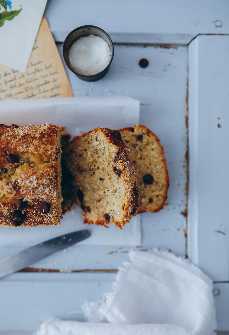 Rezept für super softes einfaches leckeres Kokos-Schoko-Bananenbrot