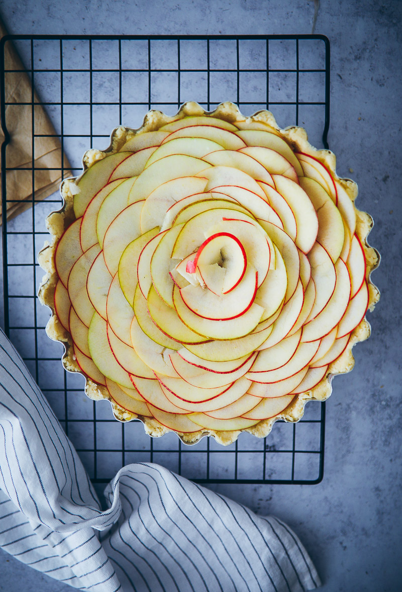 Ein Rezept für eine leckere, einfache Apfel-Tarte als Frangipanetarte mit Mandelfüllung