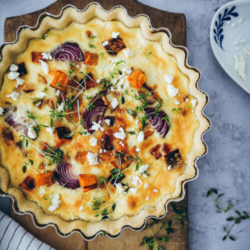 Suesskartoffel Feta Quiche Rezept sweet potato feta tart muerbeteig herzhafte tarte einfaches vegetarisches Mittagessen Bosch Cookit Test Zuckerzimtundliebe Foodstyling food photography feedfeed food52