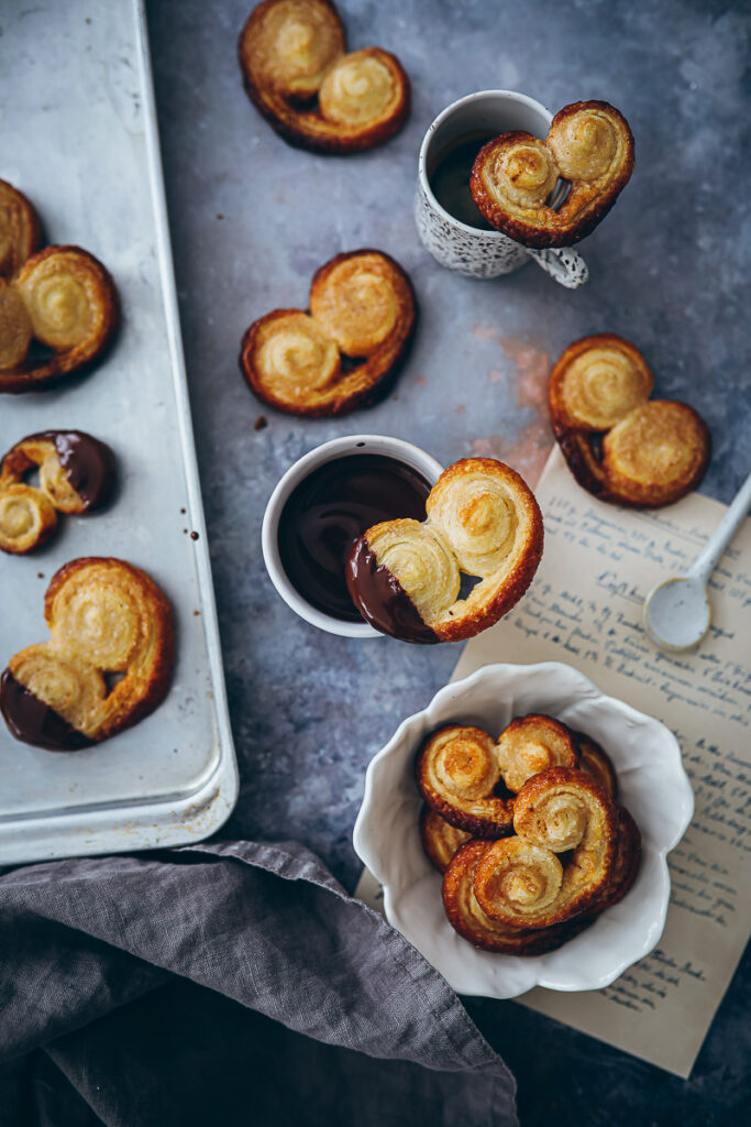 Zucker Zimt Palmiers Rezept Schweineöhrchen Rezept selber machen blätterteig kekse sweet hearts puff pastry foodstyling food photo elephant ears