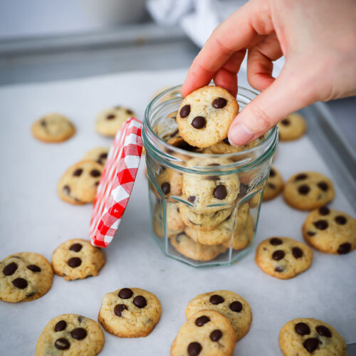 Mini Chocolate Chip Cookies Rezept schokokekse keksrezept cookie bites zuckerzimtundliebe bakefeed backen backrezept